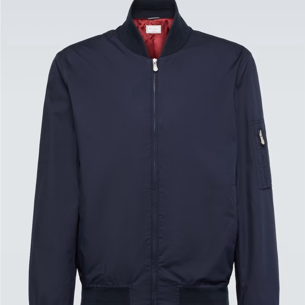 Brunello Cucinelli Zip Up Bomber Jacket in Navy